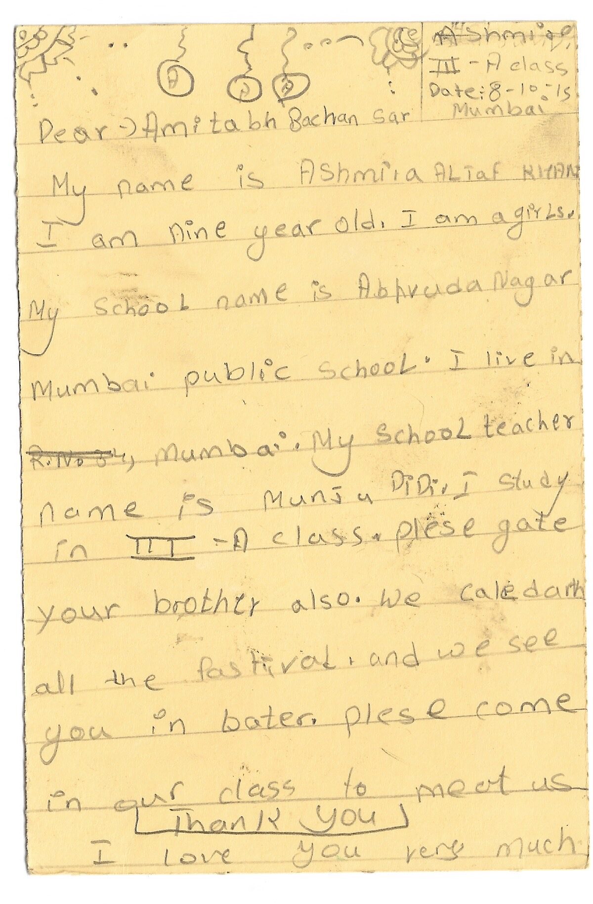 A Heartfelt Letter from Little Ashmira to Big B 💌